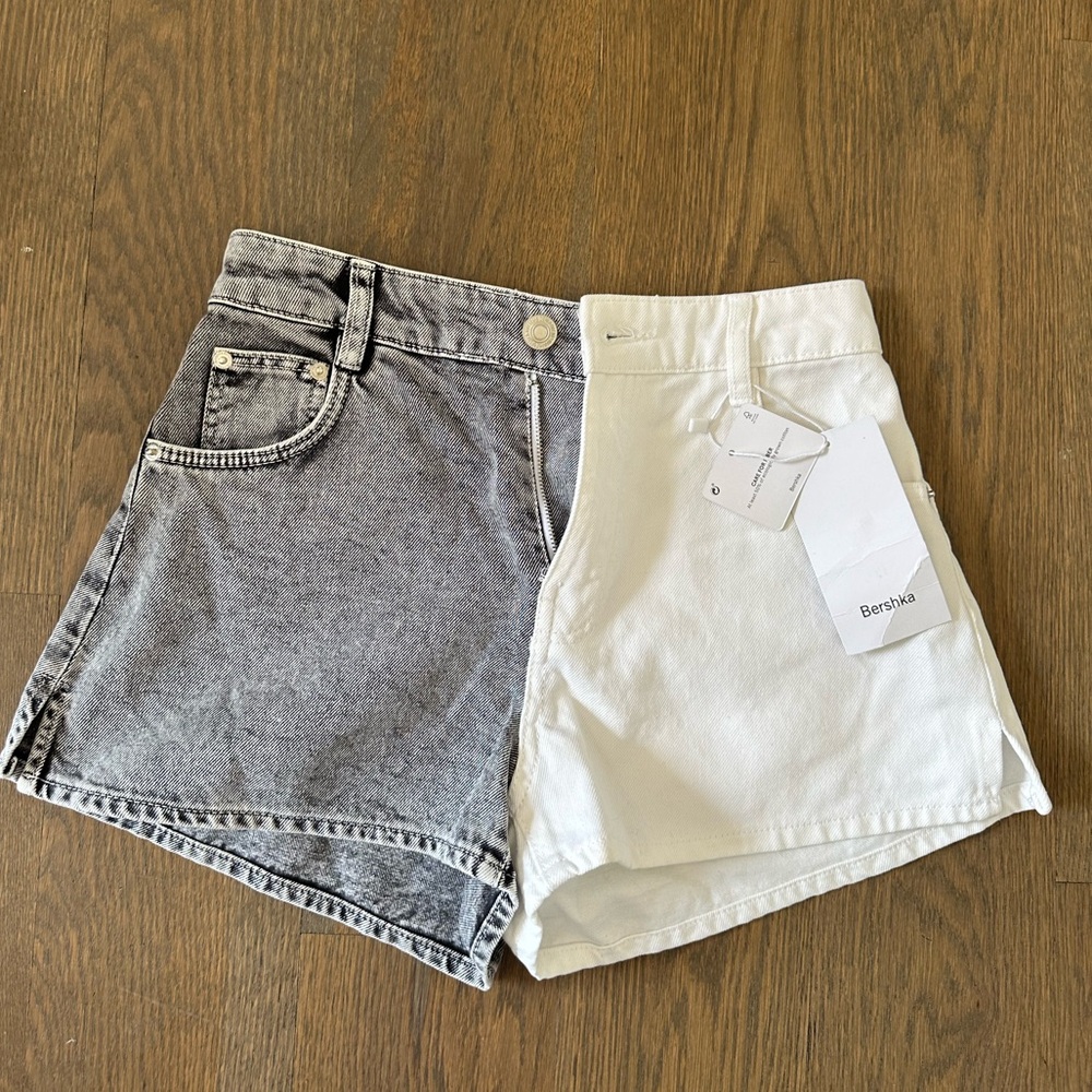 Bershka Contrast Two Tone Denim Shorts